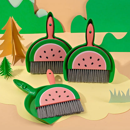 Set Mini Matura si Faras, LITTLE CLEANER, Uz Casnic, pentru Birou, Bucatarie, Casa, Model Pepene Verde, 23 x 18 cm Roz-Verde