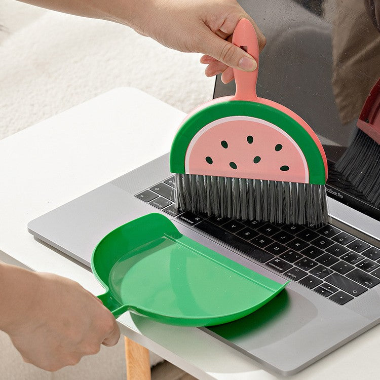 Set Mini Matura si Faras, LITTLE CLEANER, Uz Casnic, pentru Birou, Bucatarie, Casa, Model Pepene Verde, 23 x 18 cm Roz-Verde