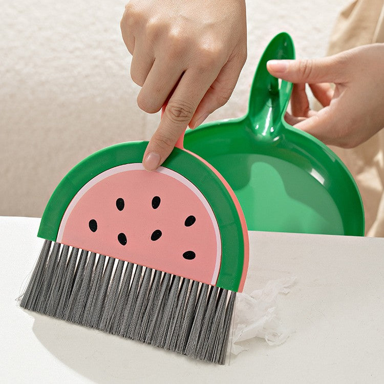 Set Mini Matura si Faras, LITTLE CLEANER, Uz Casnic, pentru Birou, Bucatarie, Casa, Model Pepene Verde, 23 x 18 cm Roz-Verde