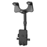 Suport auto cu atasare la oglinda retrovizoare, rotativ 360 de grade și retractabil, multifuncțional, compatibil cu toate telefoanele mobile, Finisaj Carbon, Negru