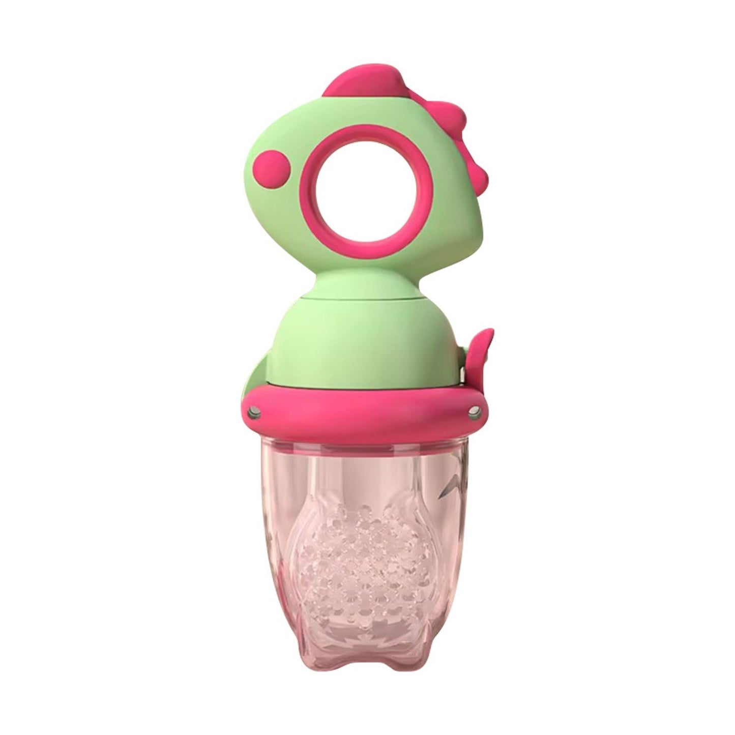 Suzeta pentru Fructe, pentru Bebelusi, din Silicon Alimentar, +4 Luni, 2 mm Grosime Gauri Tetina, 12.4 x 5.1 x 4.7 cm, Verde/Fucsia