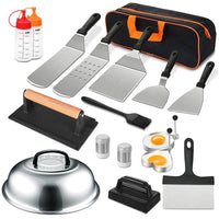 Ustensile pentru Gratar, Set din 17 Ustensile pentru Gratar cu Preparare de tip Plita, Ustensile din Otel Inoxidabil cu Manere din Plastic PP, cu Geanta, Negru