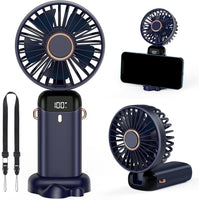 Ventilator Ultra Portabil cu Aromaterapie, 3 in 1, de Mana, de Birou, de Gat, 5 Trepte de Viteza, Incarcare USB, Autonomie 12h, Pliabil, cu Ecran LCD, Albastru